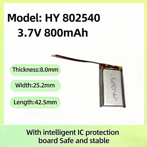 802540 Lithium Battery 3.7V for Car Speaker, Bluetooth Speaker, Beauty Device, Polymer 800mAh, Unive