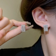 Rectangular sparkling diamond earrings Korean high-end fashion diamond earrings full diamond earring