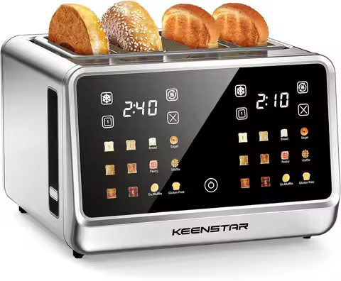 4-Slice Smart Toaster with Touch Screen, 1800W, Wide Slots, 6 Browning Settings, Defrost & Reheat Fu