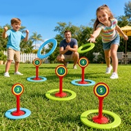 Outdoor Ring Toss Game Set Colorful Plastic Stakes Portable Lawn Throwing Toy For Kids Backyard U0y1
