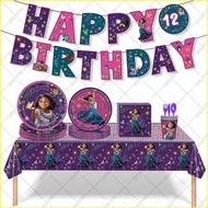 Disney Encanto Theme Disposable Tableware Cartoon Decoration Set Banner Cake Topper Cap Paper Plate 
