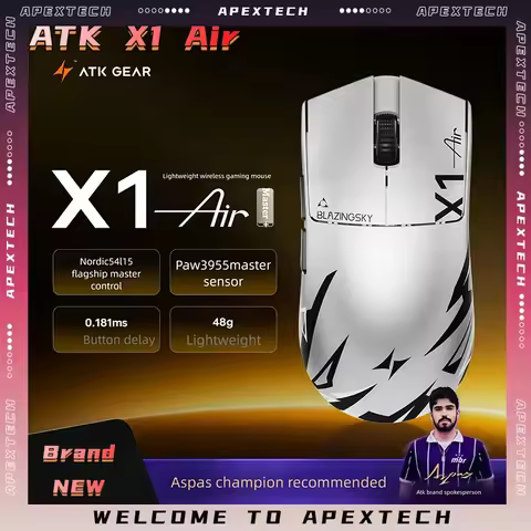 New ATK BlazingSky X1V2/X1 Air Wireless Gaming Mouse Dual 8K Polling PAW3955 Master Lightweight Ergo