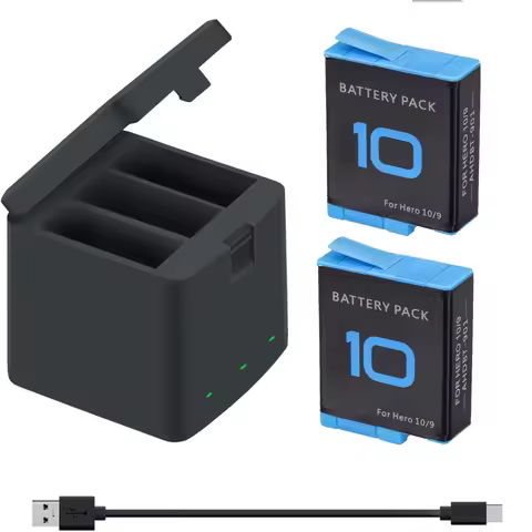 1800mAh Battery for GoPro hero 10 +LED 3-Slots Charger with Type-C Port For GoPro Hero 9 Go Pro 10 h