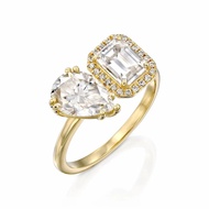 Custom 925 Silver Jewelry Multi Stone Wedding Engagement Toi Et Moi Pear Emerald Cut Moissanite Ring