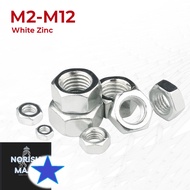 HCdailyToolsMix White Zinc Carbon Steel Hex Nut M2 M2.5 M3 M3.5 M4 M5 M6 M8 M10 M12 Hexagon Nuts Loc