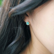 ll 4mm方形冰種天河石耳環 ll 金線框耳針 耳夾 / 一對 ER-00084