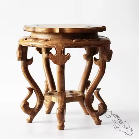 Chicken Wing Wood Ruyi Base, Bonsai and Vase Stand, Home Red Wood Carved Ornament, Clear Wood Grain 