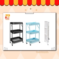 3-level Foldable Trolley Rack Carbon Steel Frame Kitchen Storage Rack Save Trolley Room Rotatable 360