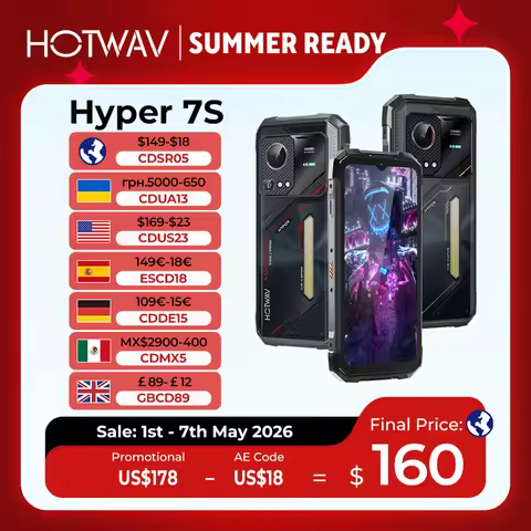 HOTWAV Hyper 7S Rugged Phone 5G Octa-core Android 15 Smartphone 6.6'' HD+ 120Hz 10800mAh 20W Mobile 
