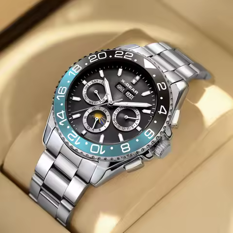 Montre Automatique Homme Black & Blue Bezel 42mm Mechanical Watch Stainless Steel Bracelet 50m Water