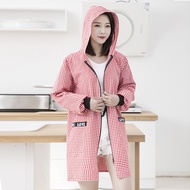Korean Style Pure cotton apron long sleeve clothes household kitchen with pocket appron epren zipper