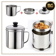 BG - 1.3 Liter Stainless Steel Oil Pot Mug Glass Strainer Oil Pot Container 1.2 Liter Oil Pot Cookin