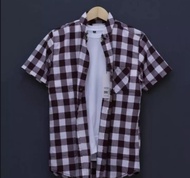 Kemeja Flanel pendek pria / Kemeja flanel kotak -kotak catur biru / Baju kemeja Lengan pendek  pria 