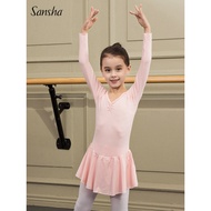 Sansha France Sansha Children's Long-Sleeved Dress Jumpsuit Chiffon V-Neck Lace Ballet Dress Practic