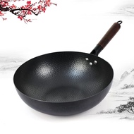 30cm Hand-Made Non-Stick Flat Base Cast Iron Pan w Scale, ZhangQiu Frying Wok Hey Pan, Gas &amp; Induction Stove Usable