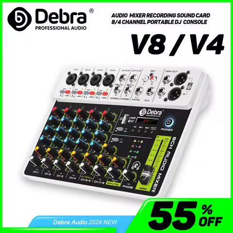 Debra Audio Mixer V8 Audio Interface Mixing Console Bluetooth Record PC 48V Phantom Power Delay Repa