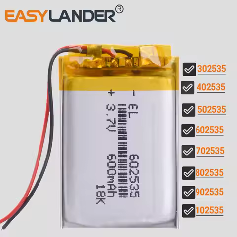 602535 3.7V 600mAh Rechargeable Li-Po Li-ion Polymer Battery 302535 402535 502535 702535 802535 9025