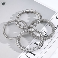 Stainless Steel Silver Color Spring Elasticity Bangle for Women Punk Geometric Metal Punk Jewelry