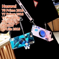 Case For Huawei Y7 Prime 2018 Y6 Prime 2018 Y7 Pro 2018 Y7 2018 Y5 Lite 2018 Y5 2018 Retro Camera lanyard Sling Casing Grip Stand Holder Silicon Phone Case Cover With Cute Doll