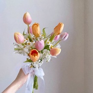 【鮮花】橘粉色鬱金香韓式鮮花捧花
