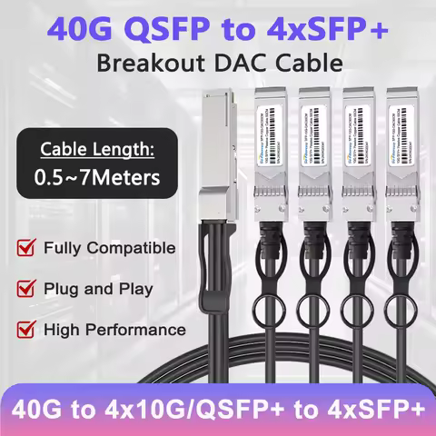 DAC Cable QSFP 40G to 4*10G SFP+0.5m/1m/2m/3m~7m Passive Direct Attach Stacking Copper Cable For Mik