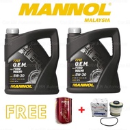 (MADE IN GERMAN) MANNOL MN7707 for Ford Volvo+ESTER SAE 5W30 Engine Oil(2 Botols 4L)(Free FUEL Filter+Flush engine 9900)