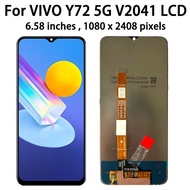 6.58 "หน้าจอสำหรับ Vivo Y72 5G V2041 LCD ที่มีเทปกาวหน้าจอสัมผัสประกอบ Digitizer สำหรับ Vivo Y72 5G 