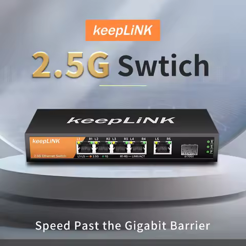 KeepLiNK 6-Port Multi-Gigabit Unmanaged Ethernet Switch with 5-Port 2.5Gb RJ45 and 1-Port 10Gb SFP+ 