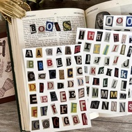 Retro English Symbol Sticker Set: Alphabet and Number Label Stickers&Creative Ledger Collage Materia