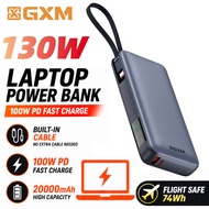 GXM 130W Power Bank Type-C Cable Laptop Phone Tablet Fast Charge Portable Charger 100W 65W Powerbank
