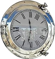 HISTORIC HANDICRAFT 12" Nautical Porthole Clock Chrome Marine Brass Ship Porthole Clock Ship Window Wall Clock Nautical Brass Porthole Time's Quartz Porthole for Home &amp; Boats