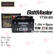 BATT MASTER BATTERY -YTX9-BS- TNT 600/ Z800/ DUKE 200/RC 390/ PULSAR NS/RS / R25/ VTS 200/ EVO 250/E
