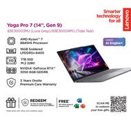 Lenovo Yoga Pro 7 83E30003MJ/83E30004MJ Laptop (R7-8845HS/16GB/1TB SSD/RTX3050 6GB GDDR6/14.5" IPS/O