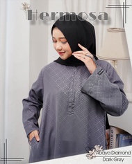 Abaya hermosa bahan wolfis embos motif diamon abu tua-Abaya abu tua simpel-abaya wolfis kekinian-aba