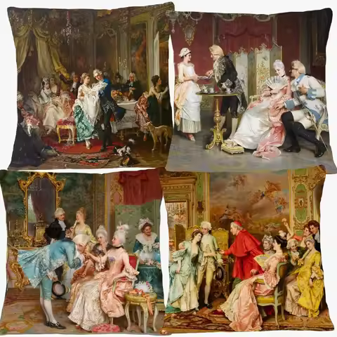 European Retro Victorian Royal Court Ladies Women Portrait Painting Cushion Cover The Cardinal Pillo