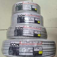 ICON สายไฟ THW มอก.ใหม่ ทองแดงแท้ 1x1.5/2.5/4/6 sq.mm. ตัดเมตร 10/20/30/40/50/60/100M สีดำ/น้ำตาล/เข