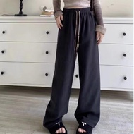 กางเกงเอวสูง ผ้าลูกฟูก แต่งเชือกรูดด้านหน้า  เอวยืด ผู้หญิง Clothing