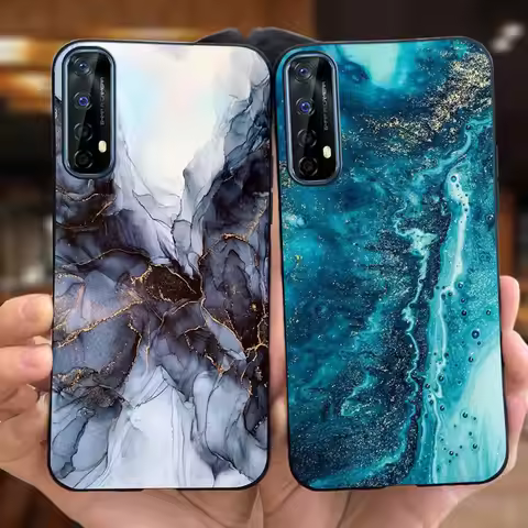 For Realme 7 Global Case Marble Print painting Coques For Realme 7 RMX2155 6.5" Soft Matte Liquid Si