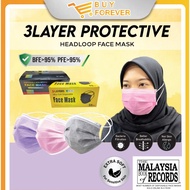 EasyCare 50pcs  3ply Face Mask Hijab Mask Head Loop Headloop Mask Adult Face Mask Hitam Colour Mask Black Mask