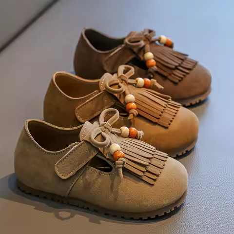 Girls' All-inclusive fringed Boken shoes 2025 Autumn Edition Soft-soled little girl princess Shoes C