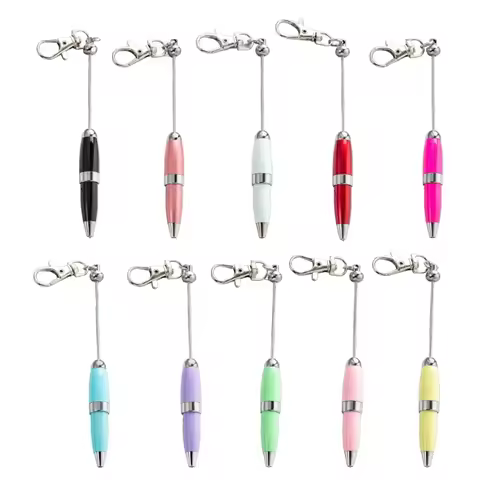 5pcs Beadable Ballpoint Pen 1.0mm Stationery Pen Smooth Writing Pen Metal Pen DIY Beaded Pen School 