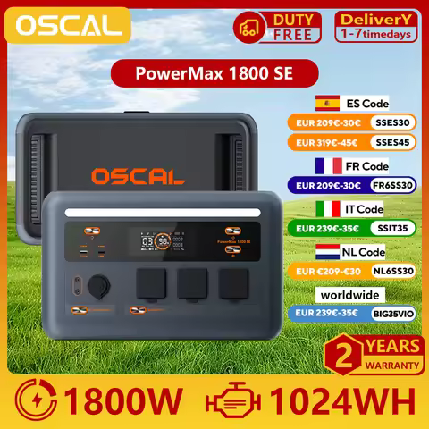 OSCAL PowerMax1800SE Portable Power Station,1024Wh LiFePO₄ Battery,1800W Rated / 3600W Surge, Home B