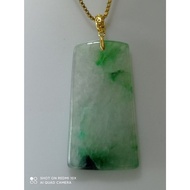 #J317 Natural Grade A Icy Jade Jadeite Wu Shi Pai Pendant H24.5mm with Real 18K Gold Clasp (Free Nec