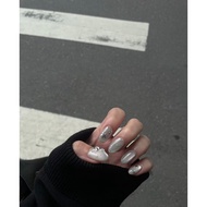 Miffy Kitty Silver Cute Short Nails Handmade Wearing Nails