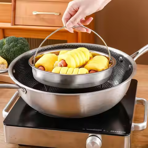 Stainless Steel Food Steamer Basket Pressure Cooker Steamer Basket with Handle Steaming Grid Drain D