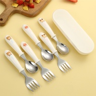 Set of 2 high-quality 304 stainless steel spoons and forks for babies with safe and convenient stora