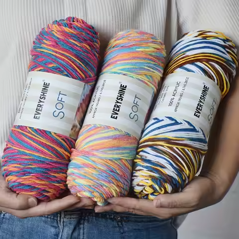 Soft Acrylic Yarn 2-Pack 190 g/pc 5Ply Medium Weight Multicolor Yarn for Knitting, Crochet & Crafts 