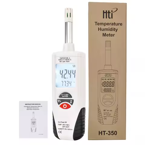 Handheld Digital Humidity Temperature Meter with Dew Point and Wet Bulb Temperature, Dual Display Te
