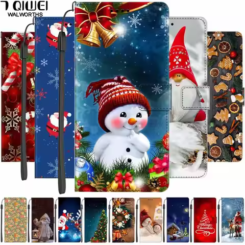 Christmas Flip Case For Samsung S24 Ultra S24 Plus Wallet Leather Cover For Galaxy S25 Plus Ultra Ga