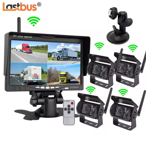 1/2/3/4x FHD 1080P Digital Wireless 18 IR LEDs Night Vision Backup Camera 7" IPS Quad Splitscreen Mo